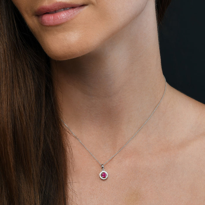 0.40ct Ruby Pendant Necklace 0.14ct Diamond 18K White Gold