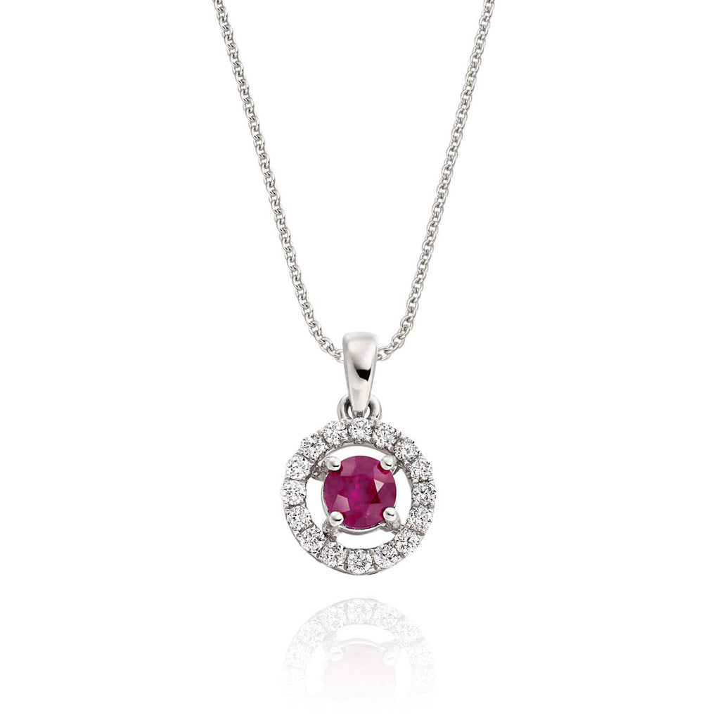0.40ct Ruby Pendant Necklace 0.14ct Diamond 18K White Gold