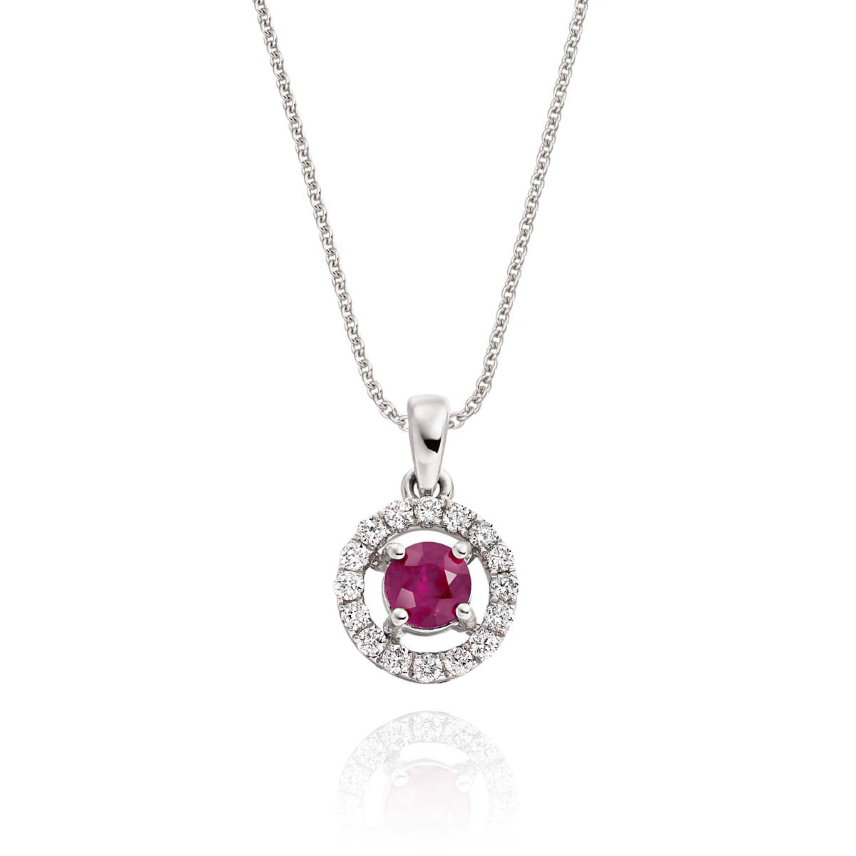0.40ct Ruby Pendant Necklace 0.14ct Diamond 18K White Gold