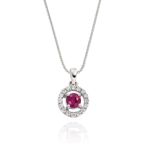 0.40ct Ruby Pendant Necklace 0.14ct Diamond 18K White Gold