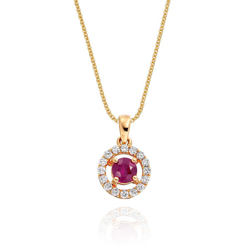 0.40ct Ruby Pendant Necklace 0.14ct Diamond 18K Yellow Gold