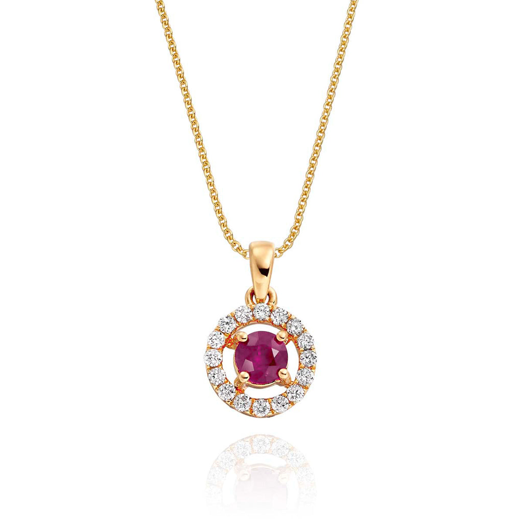 0.40ct Ruby Pendant Necklace 0.14ct Diamond 9K Yellow Gold