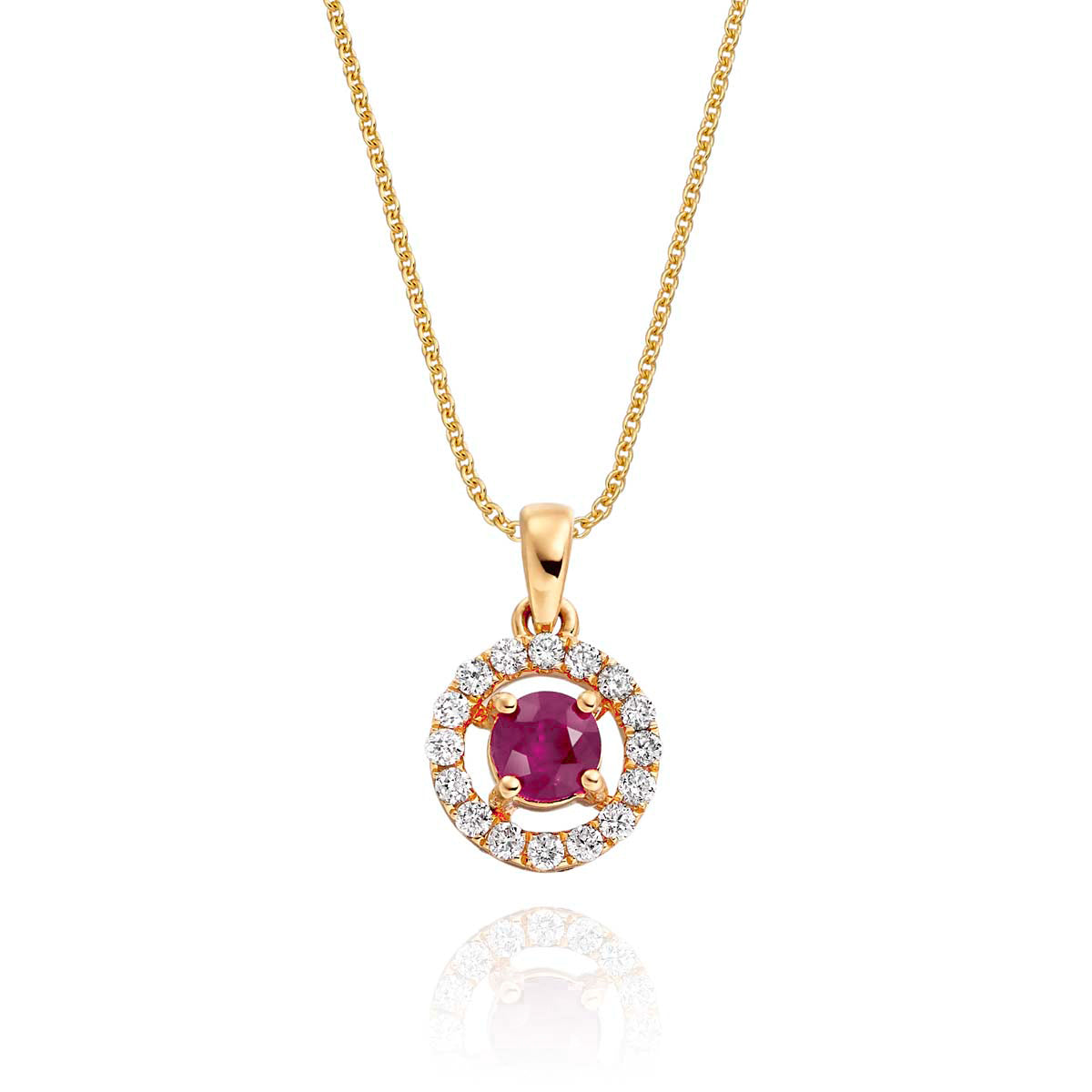 0.40ct Ruby Pendant Necklace 0.14ct Diamond 9K Yellow Gold