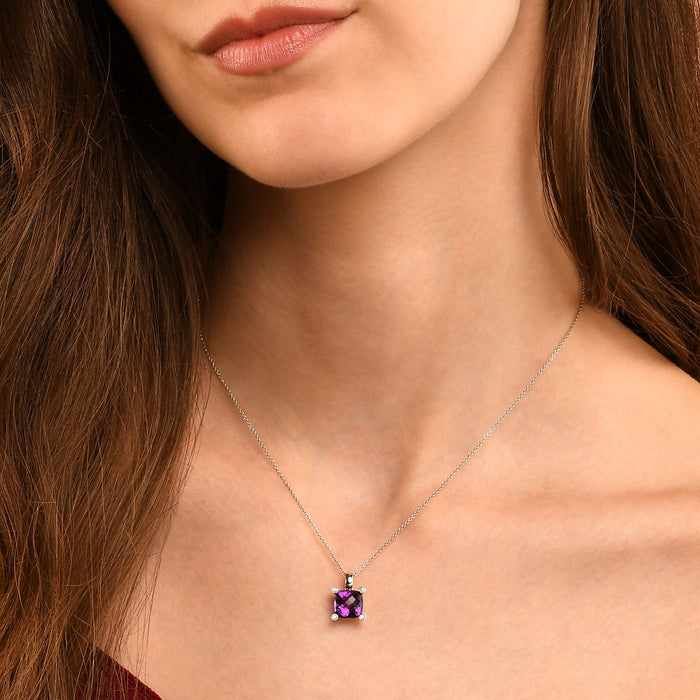 3.25ct Cushion Amethyst With 0.03ct Diamond Pendant In 9K White Gold