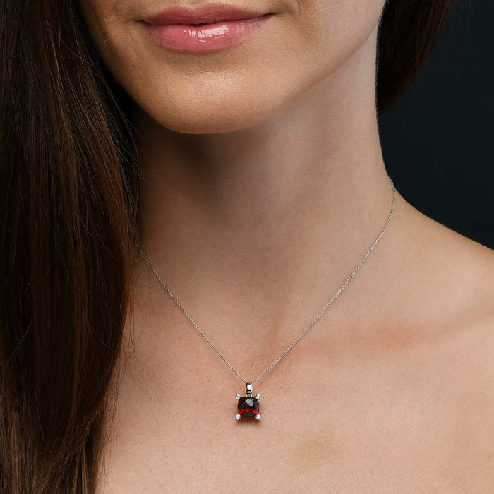 4.65ct Cushion Garnet With 0.03ct Diamond Pendant In 9K White Gold
