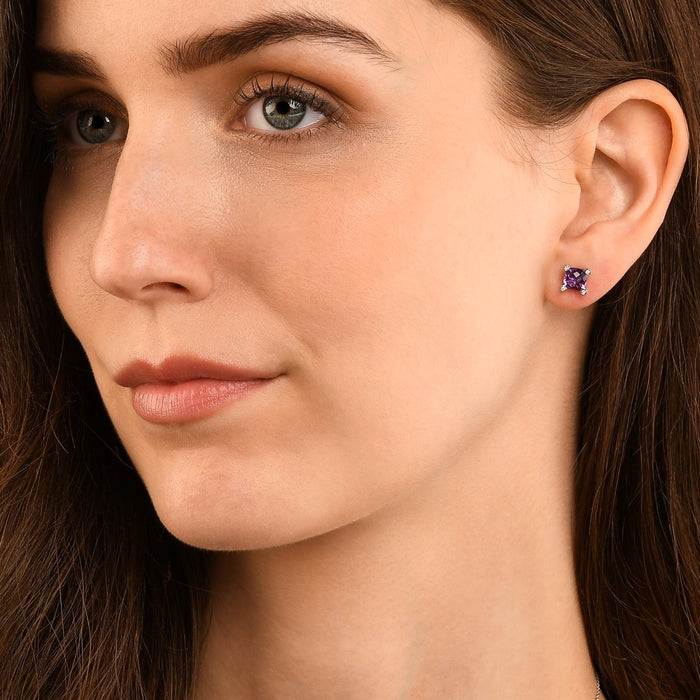 Amethyst & Diamond Stud Earrings 1.90ct Amethyst 9K White Gold