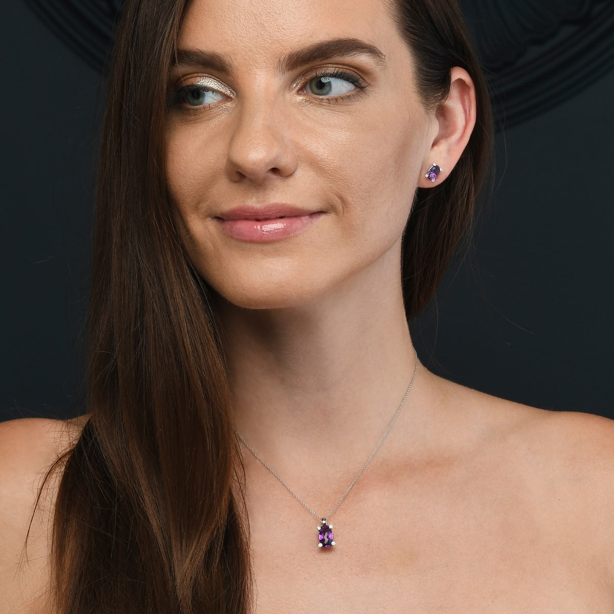 Amethyst & Diamond Stud Earrings 1.90ct Oval Amethyst 9K White Gold