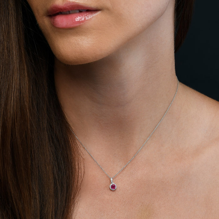 0.40ct Ruby Pendant Necklace 0.07ct Diamond 9K White Gold