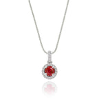0.40ct Ruby Pendant Necklace 0.07ct Diamond 18K White Gold