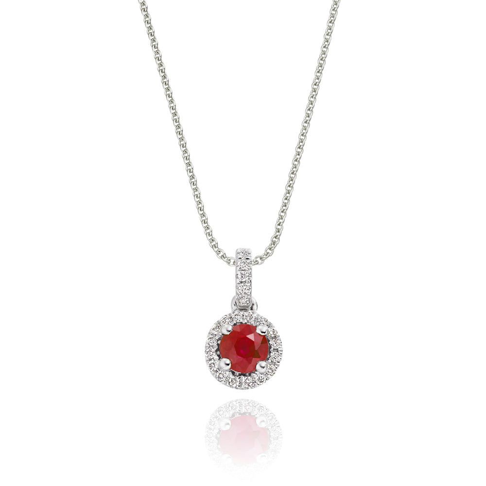 0.40ct Ruby Pendant Necklace 0.07ct Diamond 9K White Gold