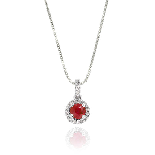 0.40ct Ruby Pendant Necklace 0.07ct Diamond 9K White Gold
