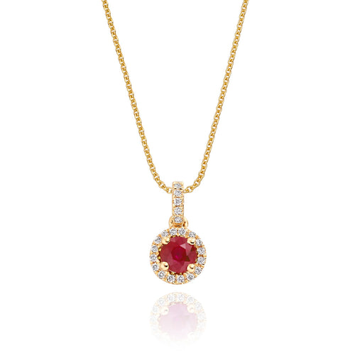 0.40ct Ruby Pendant Necklace 0.07ct Diamond 18K Yellow Gold