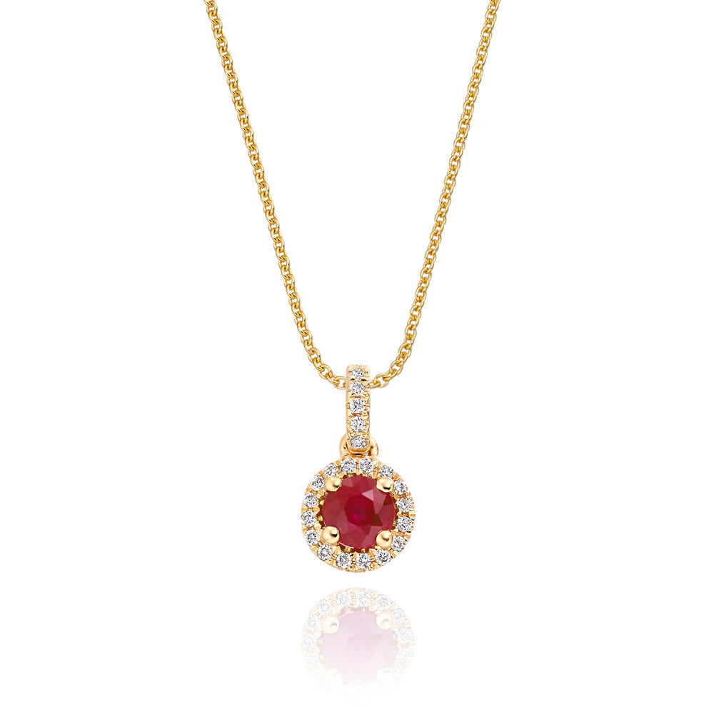 0.40ct Ruby Pendant Necklace 0.07ct Diamond 9K Yellow Gold