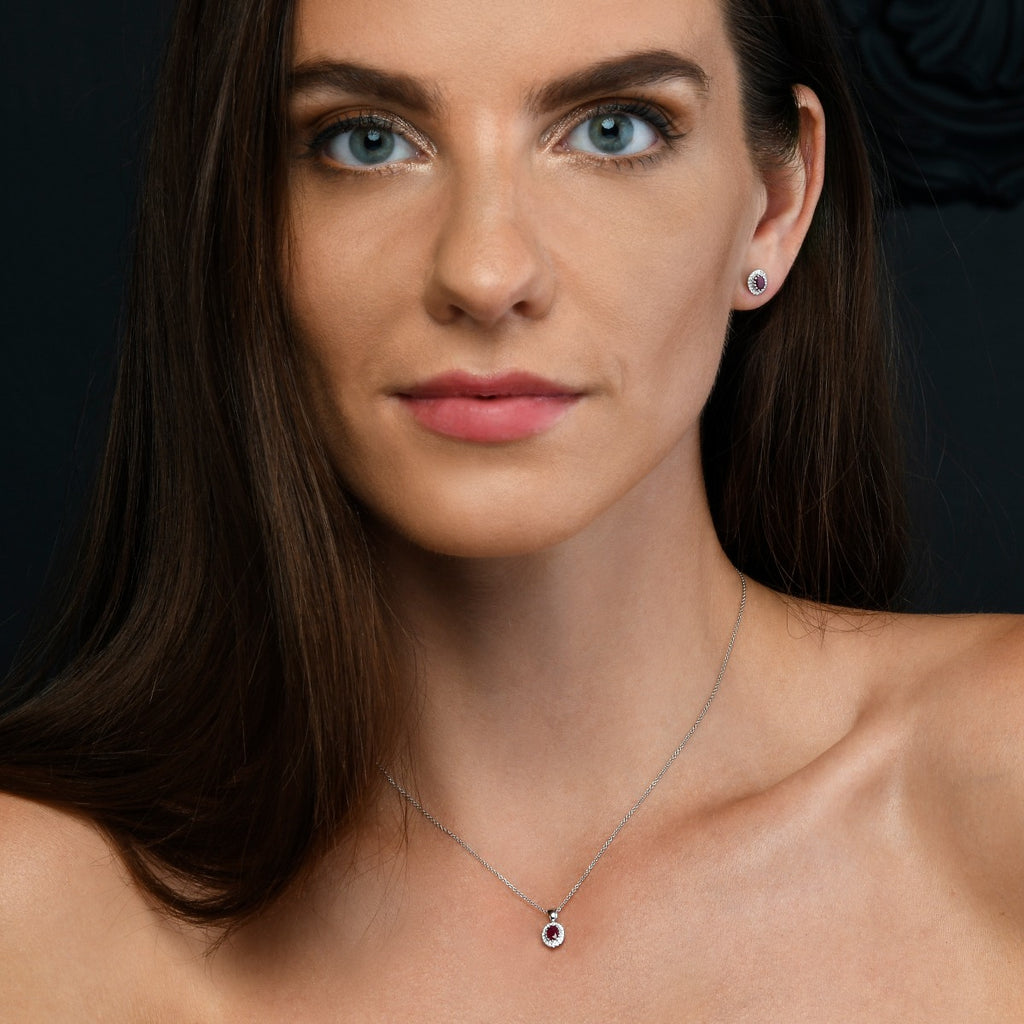 0.37ct Ruby Pendant Necklace 0.05ct Diamond 18K White Gold