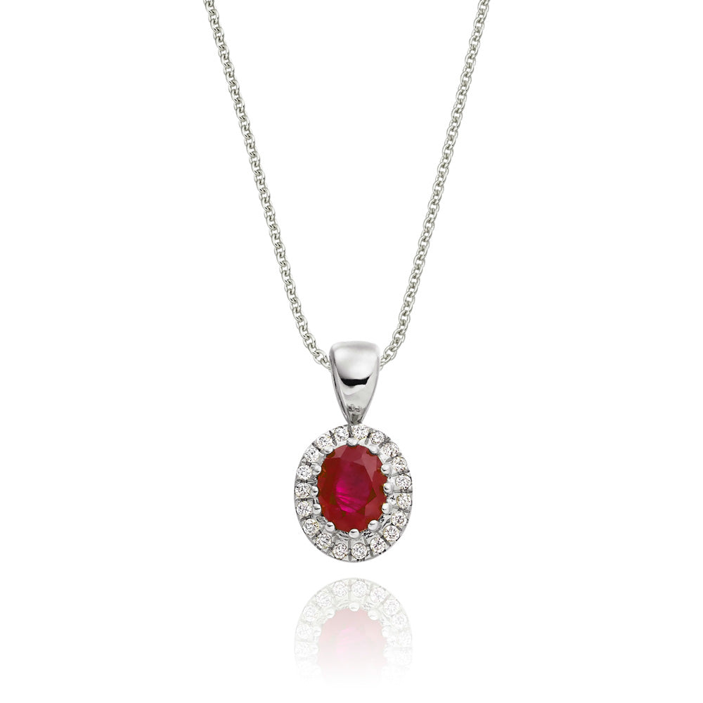 0.37ct Ruby Pendant Necklace 0.05ct Diamond 18K White Gold