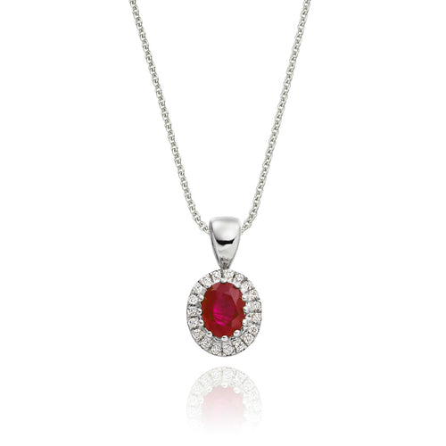 0.37ct Ruby Pendant Necklace 0.05ct Diamond 18K White Gold