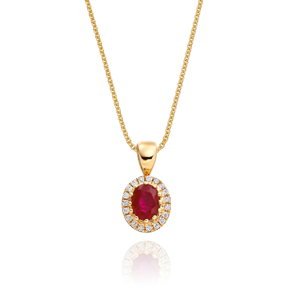 0.37ct Ruby Pendant Necklace 0.05ct Diamond 9K Yellow Gold