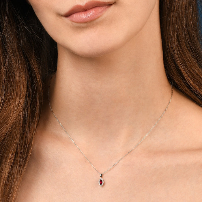 0.30ct Ruby Pendant Necklace 0.05ct Diamond 9K White Gold
