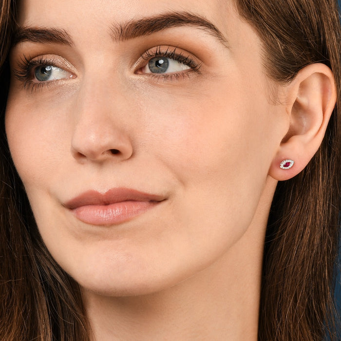 0.35ct Ruby Earrings with Diamond Halo 18K White Gold