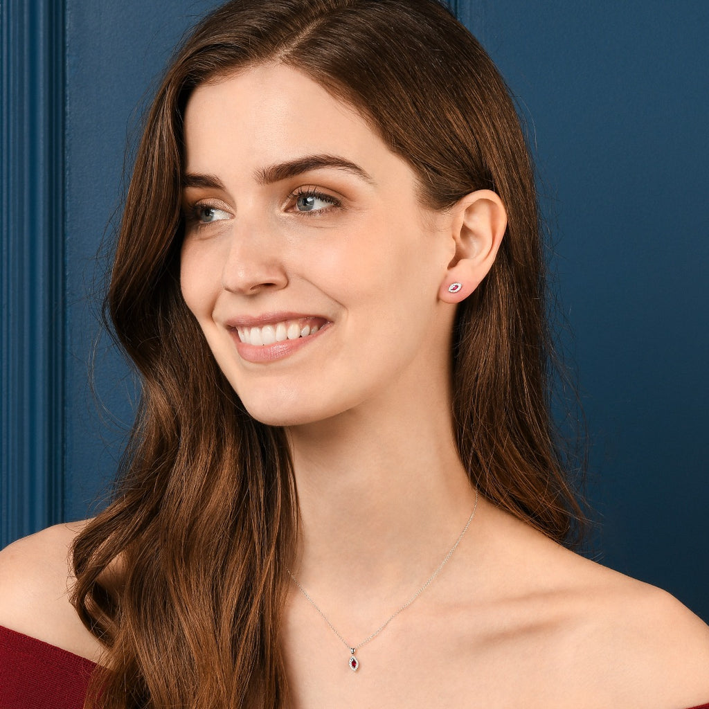 0.35ct Ruby Earrings with Diamond Halo 9K White Gold