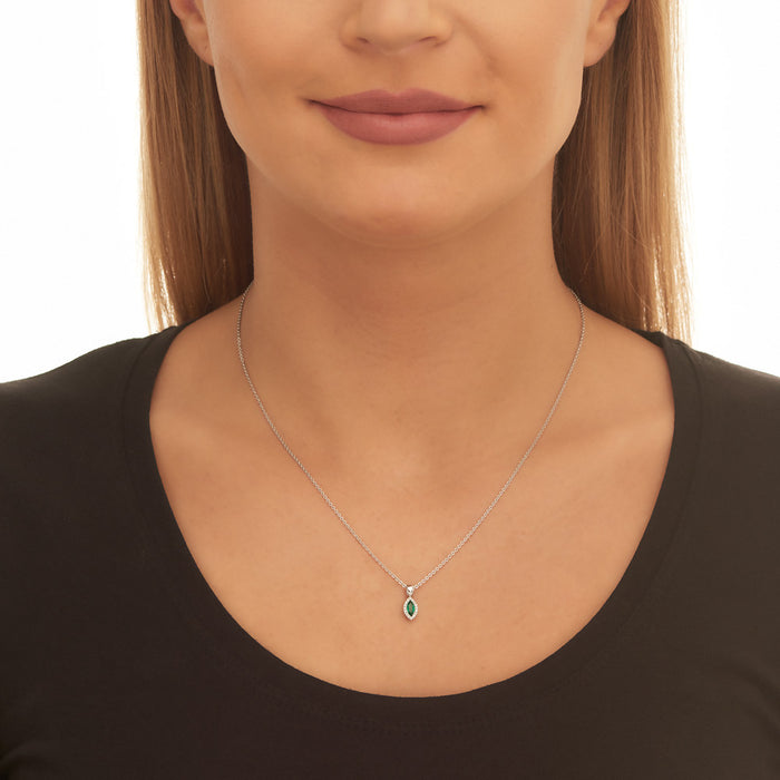 0.22ct Emerald Pendant Necklace 0.05ct Diamond 9K White Gold