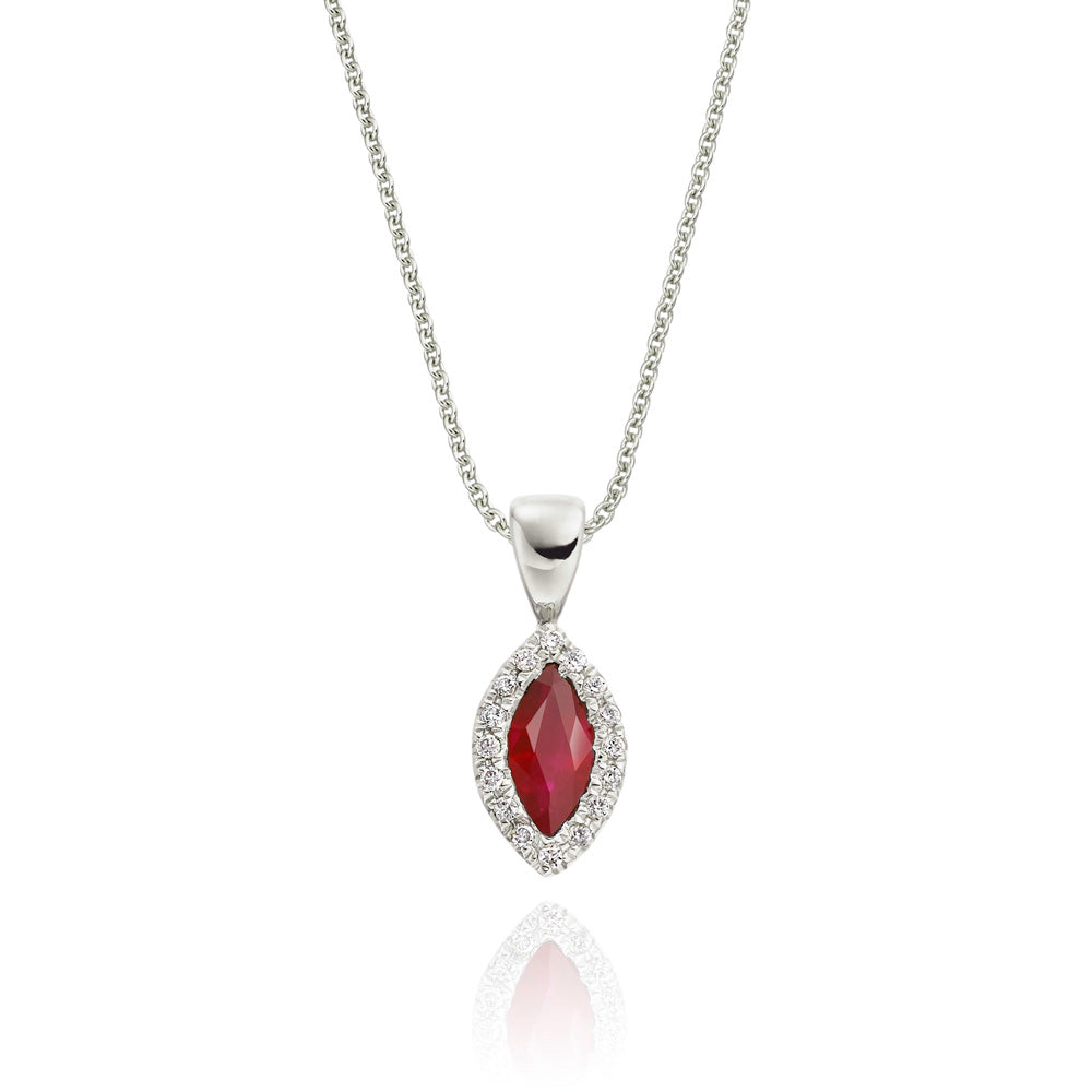 0.30ct Ruby Pendant Necklace 0.05ct Diamond 9K White Gold