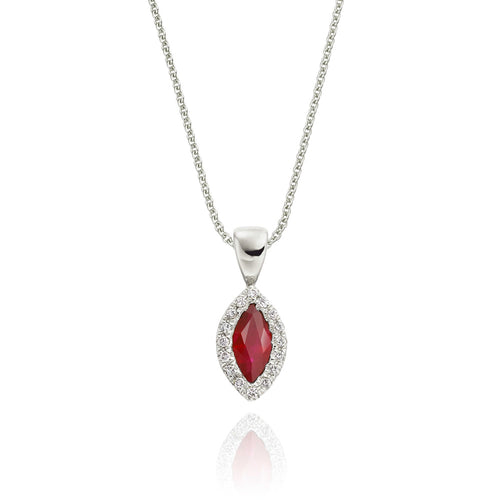0.30ct Ruby Pendant Necklace 0.05ct Diamond 9K White Gold