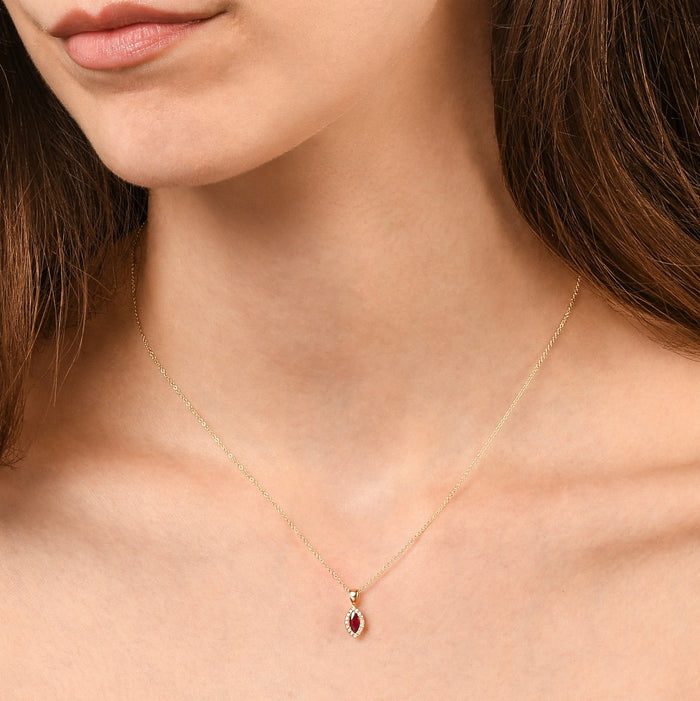 0.30ct Ruby Pendant Necklace 0.05ct Diamond 18K Yellow Gold
