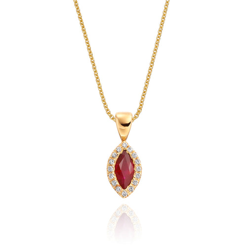 0.30ct Ruby Pendant Necklace 0.05ct Diamond 18K Yellow Gold