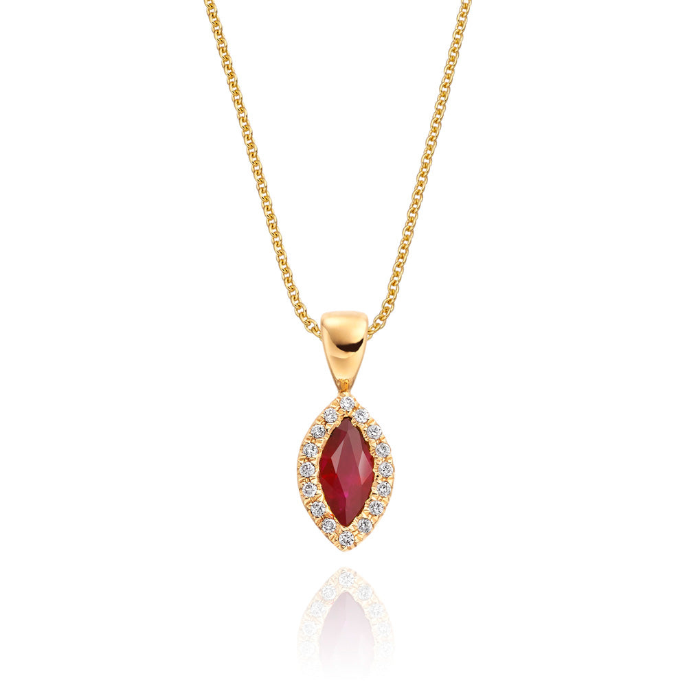 0.30ct Ruby Pendant Necklace 0.05ct Diamond 9K Yellow Gold