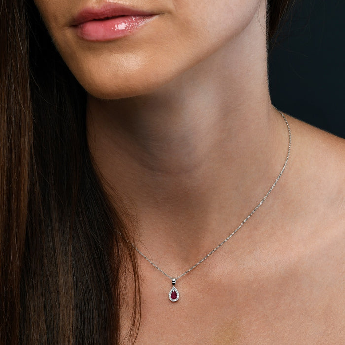 0.45ct Ruby Pendant Necklace 0.05ct Diamond 9K White Gold