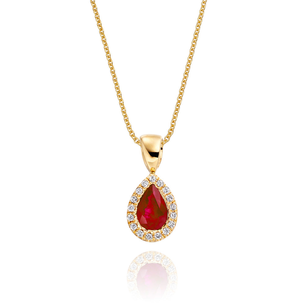 0.45ct Ruby Pendant Necklace 0.05ct Diamond 18K Yellow Gold