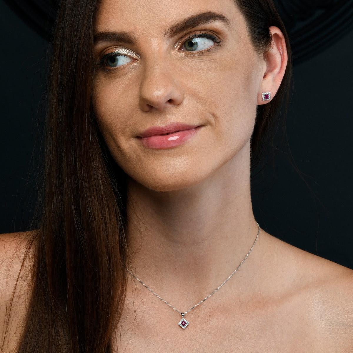 0.40ct Ruby Pendant Necklace 0.06ct Diamond 9K White Gold