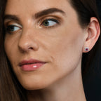 0.65ct Ruby Earrings with Diamond Halo 18K White Gold