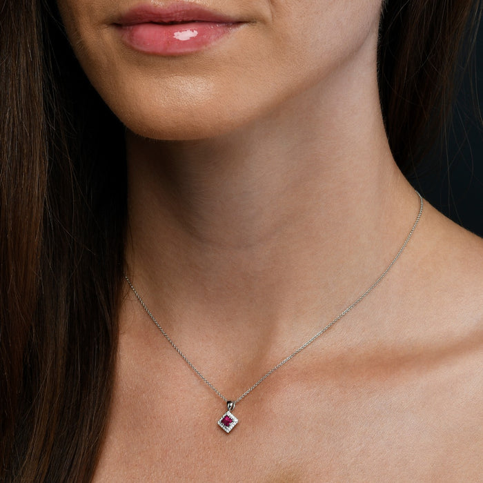 0.40ct Ruby Pendant Necklace 0.06ct Diamond 9K White Gold