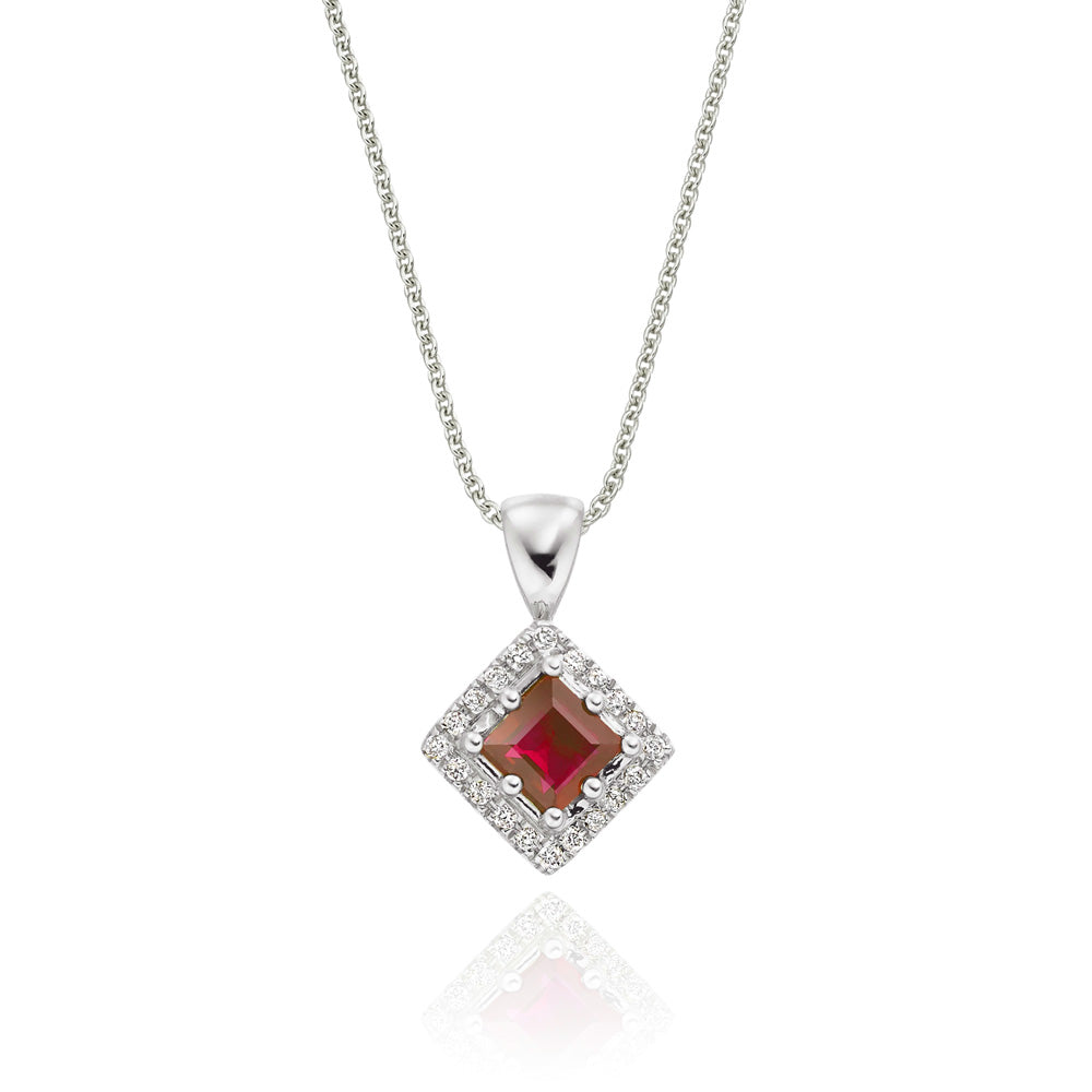 0.40ct Ruby Pendant Necklace 0.06ct Diamond 18K White Gold