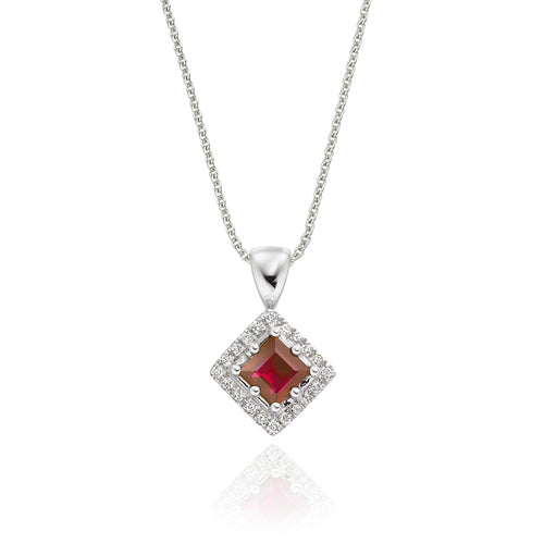 0.40ct Ruby Pendant Necklace 0.06ct Diamond 18K White Gold
