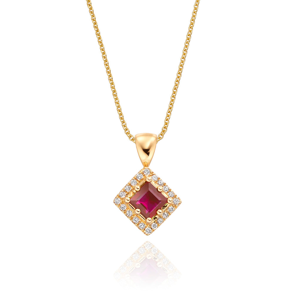 0.40ct Ruby Pendant Necklace 0.06ct Diamond 9K Yellow Gold