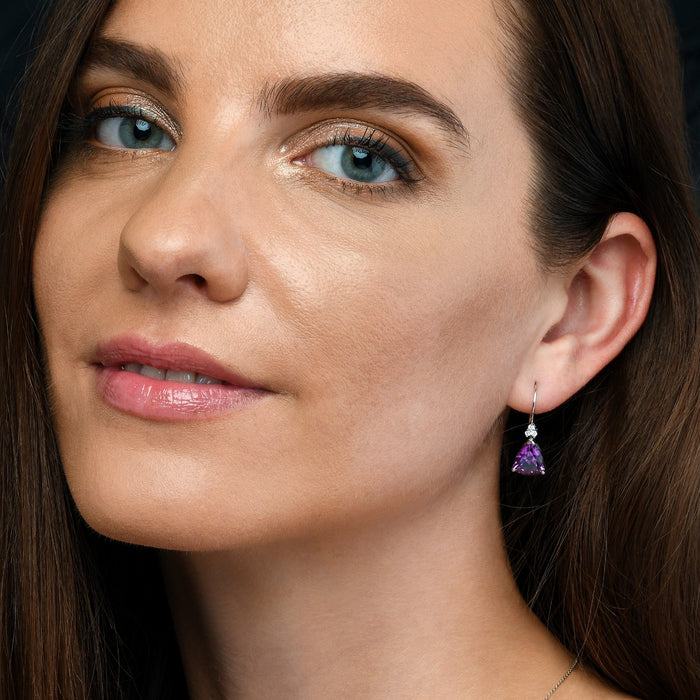 Amethyst & Diamond Drop Earrings 4.60ct Amethyst 9K White Gold