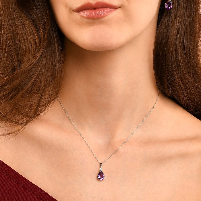 2.00ct Pear Amethyst With 0.05ct Diamond Pendant In 9K White Gold