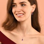 8mm x 10mm Pear Amethyst with 0.05ct Diamond pendant in 9K white gold