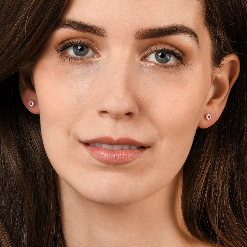 0.12ct Ruby Stud Earrings with Diamond Halo 9K White Gold