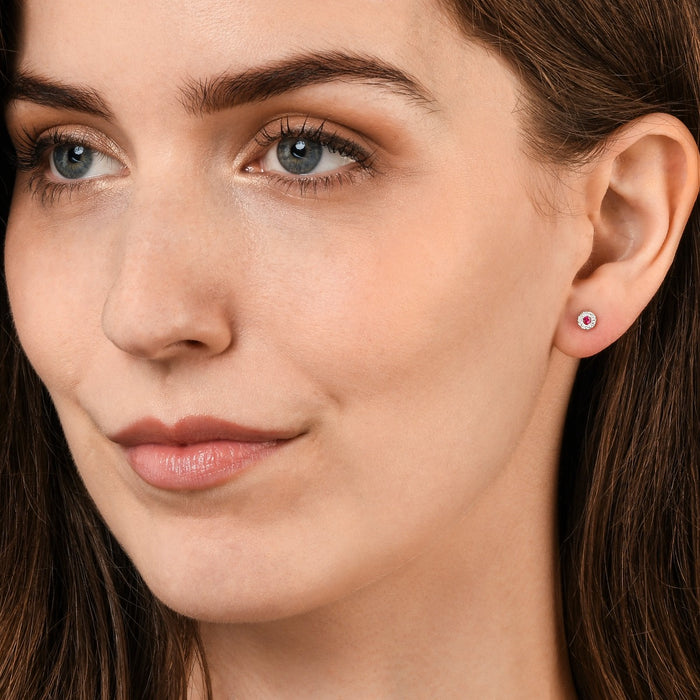 0.12ct Ruby Stud Earrings with Diamond Halo 9K White Gold