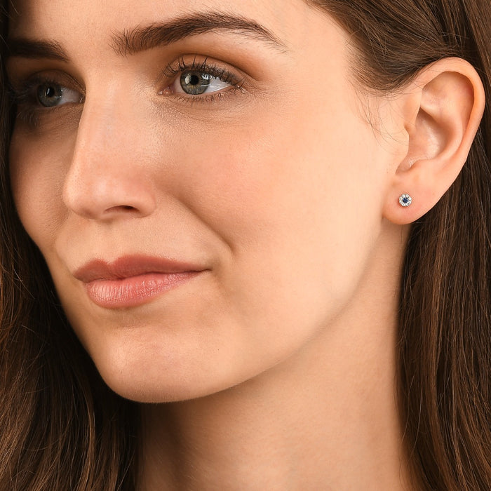 0.10ct Sapphire Stud Earrings with Diamond Halo 18K White Gold