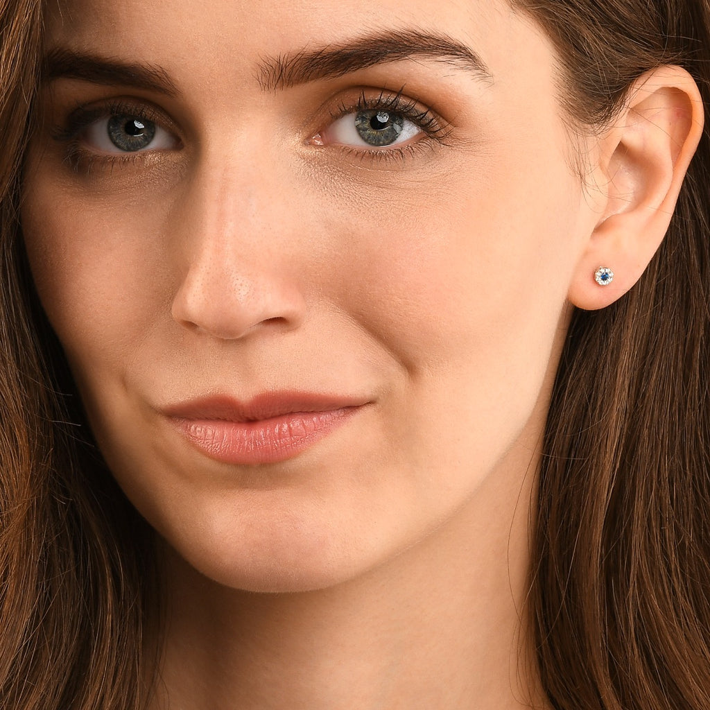 Sparkle Sapphire and 0.10ct diamond stud earrings in 9K white gold