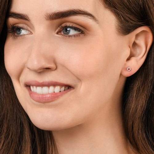 Sparkle Ruby and 0.10ct diamond stud earrings in 18K yellow gold