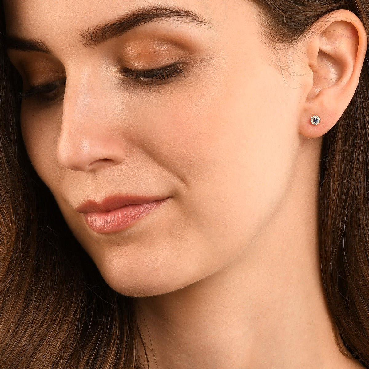 Sparkle Sapphire and 0.10ct diamond stud earrings in 9K yellow gold
