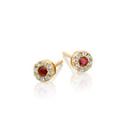 0.12ct Ruby Stud Earrings with Diamond Halo 18K Yellow Gold