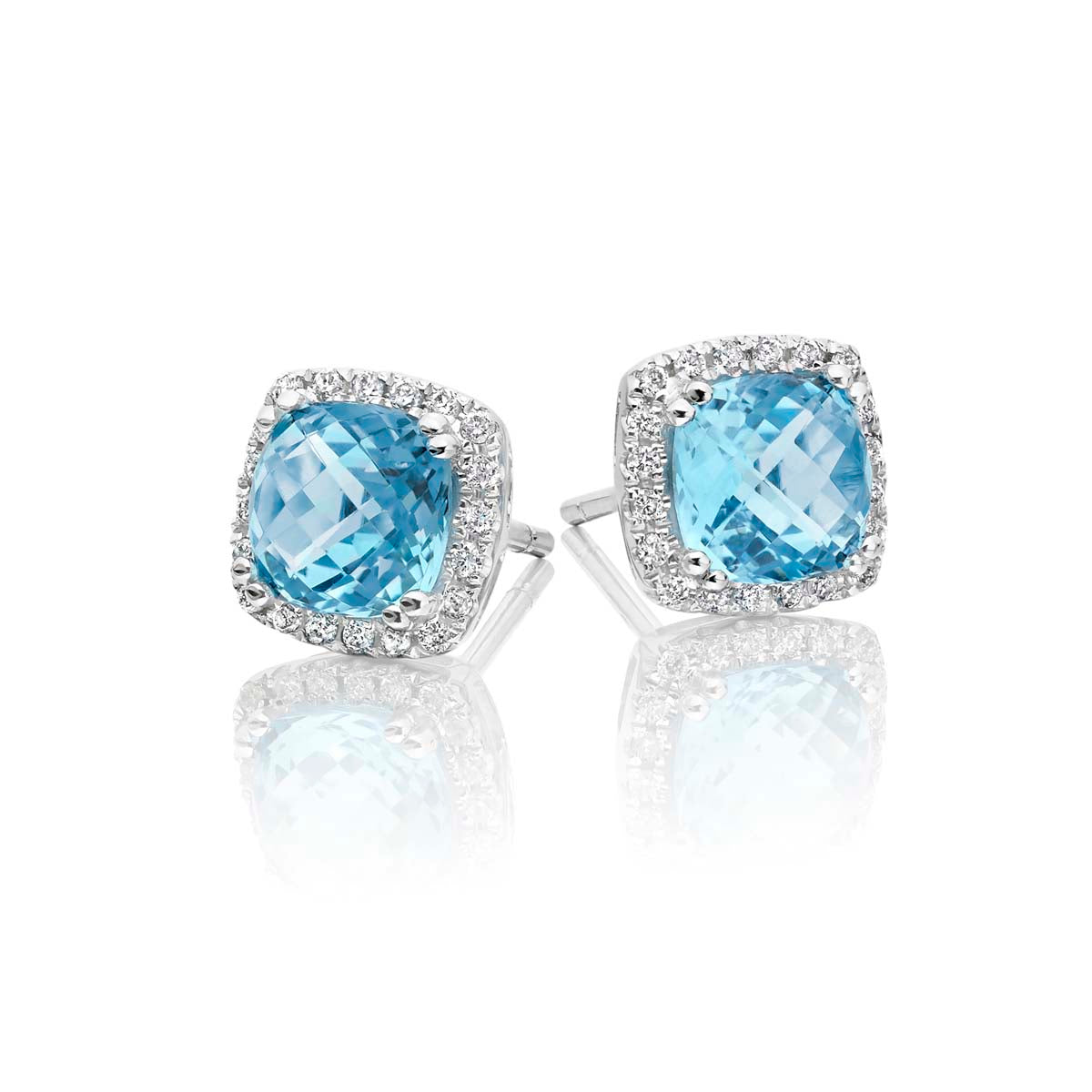 2.50ct Blue Topaz And 0.16ct Diamond Stud Earrings In 9K White Gold