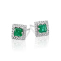 Square Emerald and 0.11ct diamond stud earrings in 18K white gold